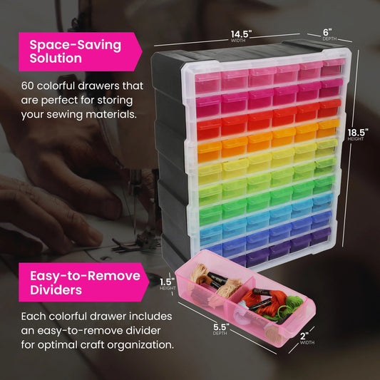 60 Drawer Organizer, Multicolor, Multi-Purpose Plastic Cabinet - Small Parts Storage
